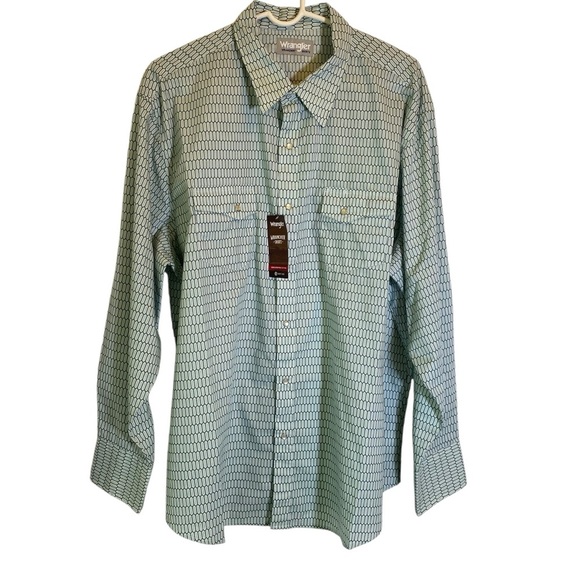 Wrangler Men's XXL Wrancher Green Geometric Print Long-Sleeve Pearl Snap Shirt - Picture 2 of 10